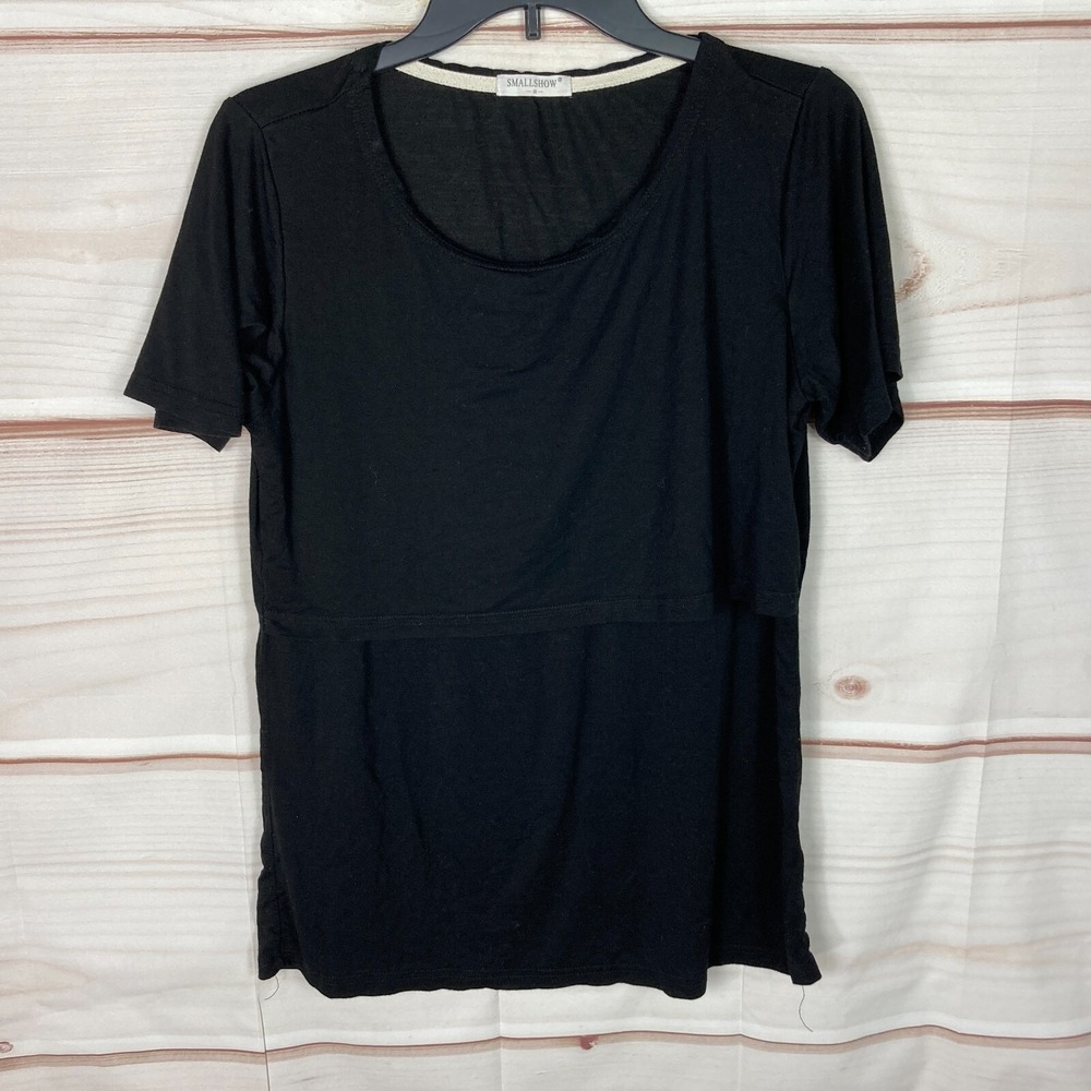 Smallshow Top Womens M Black Nursing T-Shirt Short Sleeve Scoop Neck Solid Knit